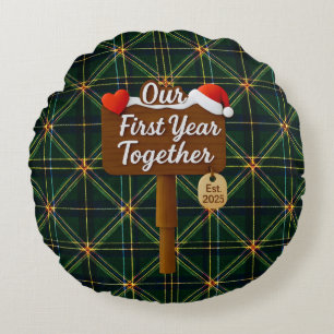Our First Year Together 2025 Wooden Sign Round Cushion