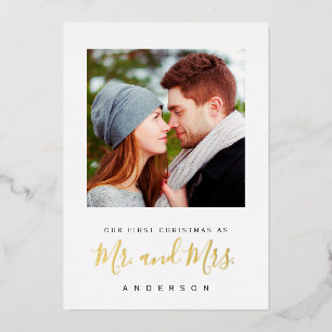 Our fist Christmas as Mr & Mrs Newlyweds Foil Holiday Card
