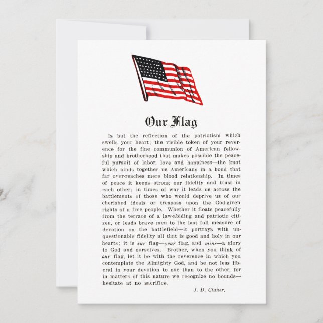 Our Flag USA Americana Patriotism Words Sayings Thank You Card (Front)