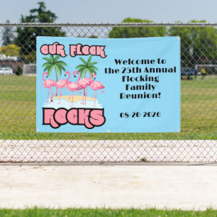 Our Flock Rocks Custom Flamingo Family Reunion  Banner