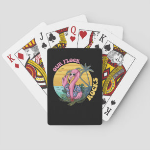 Our Flock Rocks Flamingo Groovy Retro Playing Cards