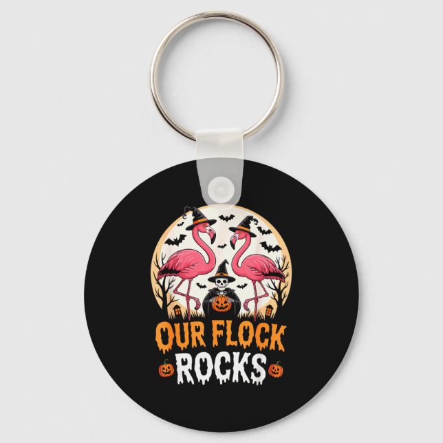 Our Flock Rocks Flamingo Halloween Costume Matchin Key Ring (Front)