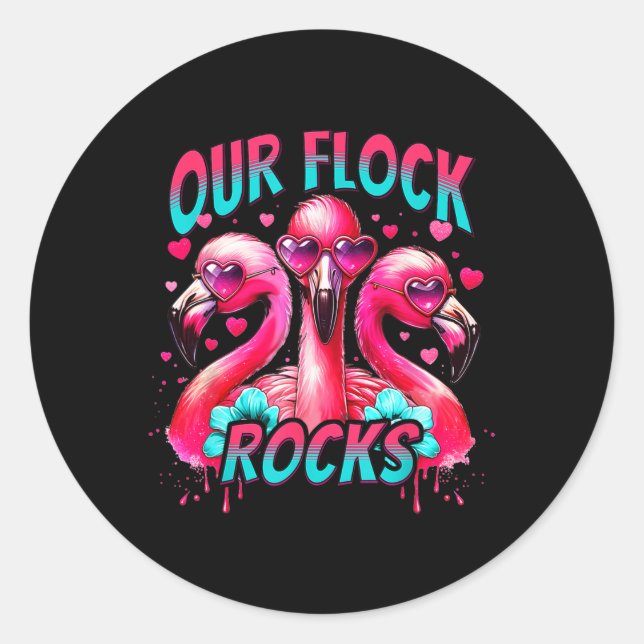 Our Flock Rocks Flamingo Matching Family Vacation  Classic Round Sticker (Front)