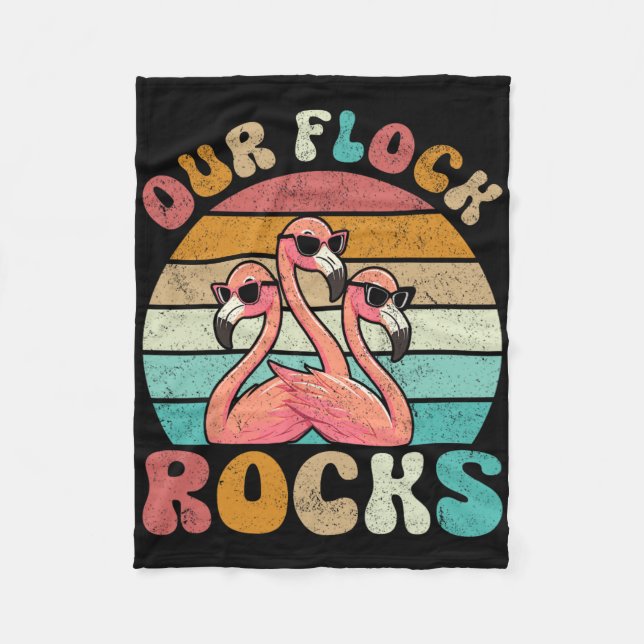 Our Flock Rocks Flamingo Matching Family Vacation  Fleece Blanket (Front)