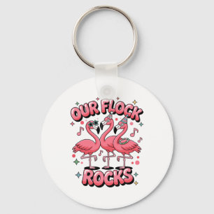 Our Flock Rocks Flamingo Matching Family Vacation Key Ring