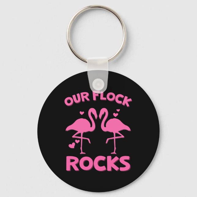 Our Flock Rocks Flamingo Matching Family Vacation  Key Ring (Front)