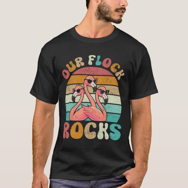 Our Flock Rocks Flamingo Matching Family Vacation  T-Shirt (Front)