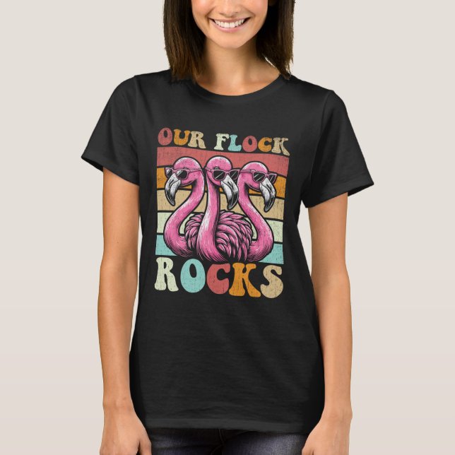Our Flock Rocks Flamingo Matching Family Vacation  T-Shirt (Front)