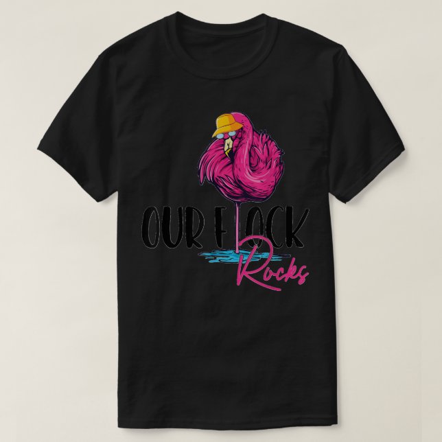 Our Flock Rocks Flamingo Pink Mother Grandpa T-Shirt (Design Front)