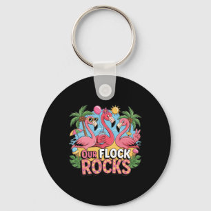 Our Flock Rocks Flamingo Summer Vacation Family Ma Key Ring
