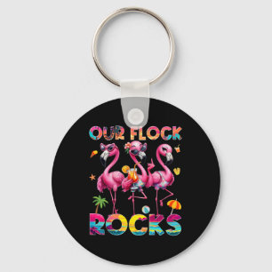 Our Flock Rocks Flamingo Summer Vacation Family Ma Key Ring