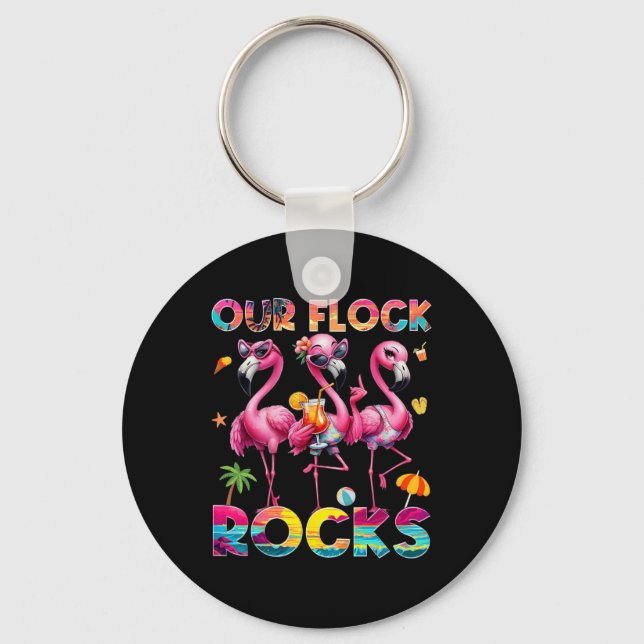 Our Flock Rocks Flamingo Summer Vacation Family Ma Key Ring (Front)