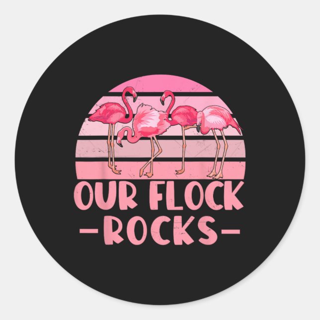 Our Flock Rocks Flamingos Lover Family Vacation Gr Classic Round Sticker (Front)