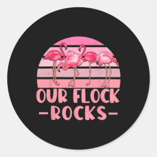 Our Flock Rocks Flamingos Lover Family Vacation Gr Classic Round Sticker
