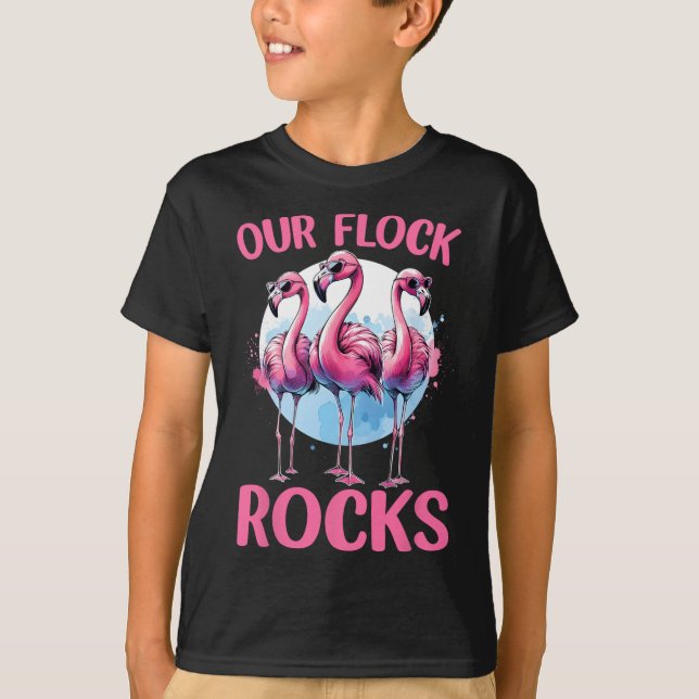 Our Flock Rocks Flamingos Lover Family Vacation Gr T-Shirt (Front)