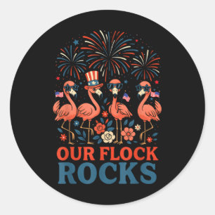 Our Flock Rocks Patriotic Flamingo For Men, Women  Classic Round Sticker