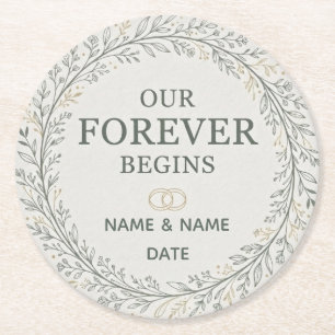 Our Forever Begins Romantic Marriage Proposal Round Paper Coaster