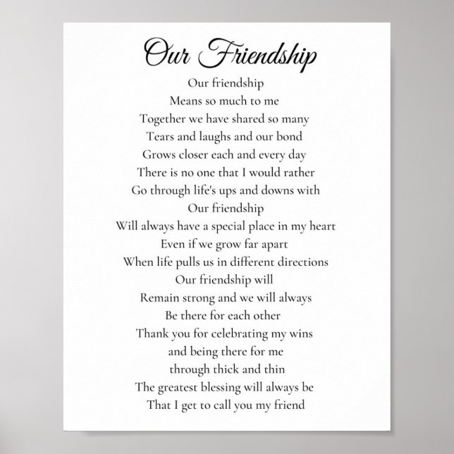 Our Friendship Best Friend Poem Poster (Front)