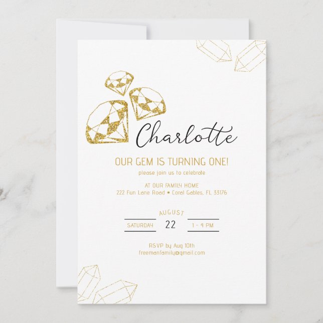 Our Gem Birthday Invitation Gold Diamond Theme (Front)