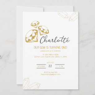 Our Gem Birthday Invitation Gold Diamond Theme
