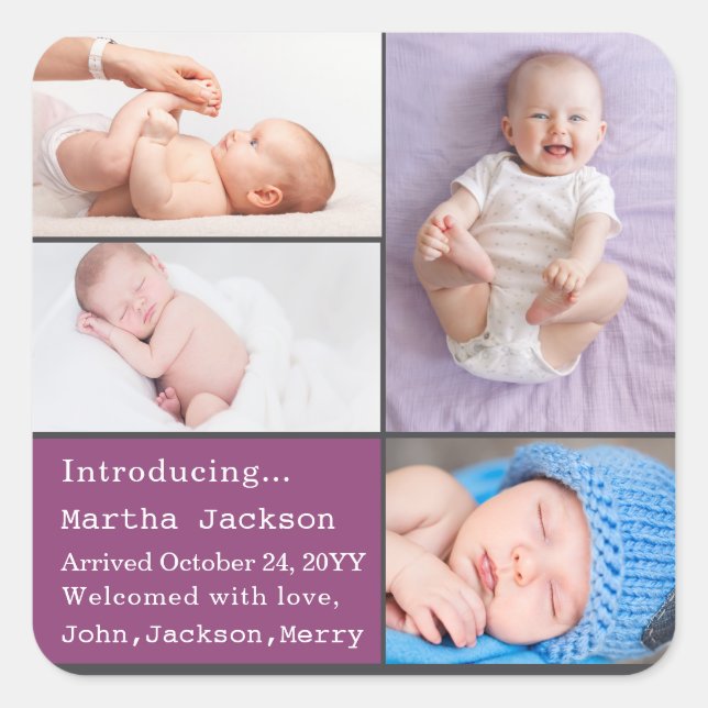 Our Girl Baby Photo Collage Birth Announcement Square Sticker (Front)
