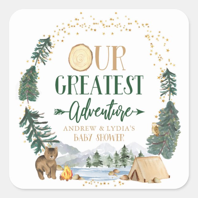 Our Greatest Adventure Baby Shower Square Sticker (Front)