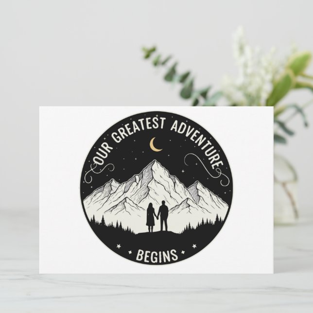 Our Greatest Adventure Begins | Rustic Mountain Co Invitation (Standing Front)