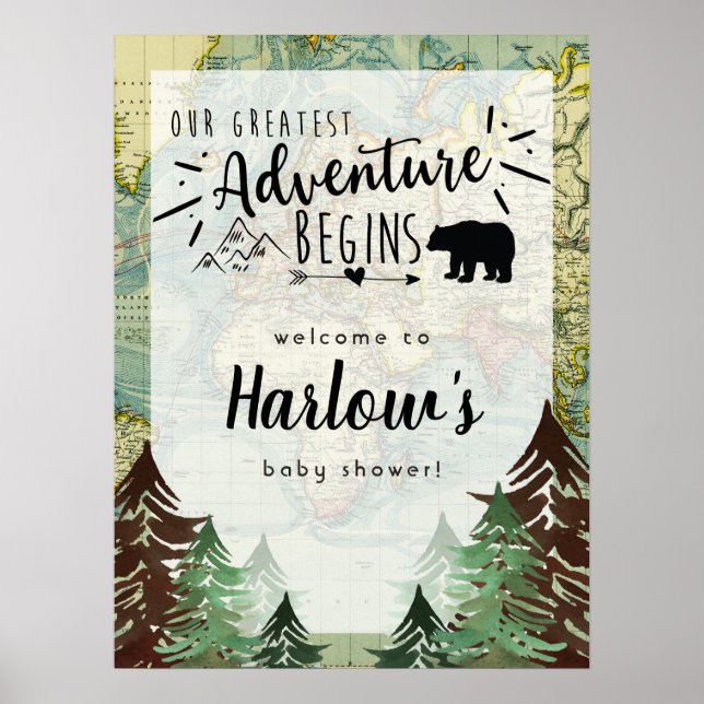 Our Greatest Adventure Vintage Map Welcome Sign (Front)