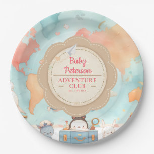 Our Greatest Adventure Vintage Pink Baby Shower Paper Plate