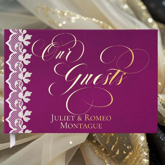 Our Guests Lace - Plum Foil Guestbook (Creator Uploaded)