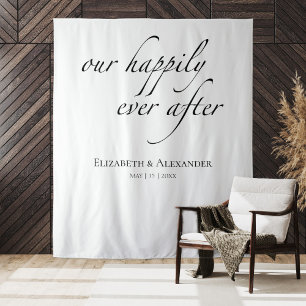 our happily ever after Wedding Backdrop Tapestry