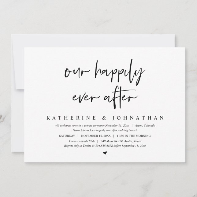 Our Happily Ever After, Wedding Elopement Brunch Invitation (Front)