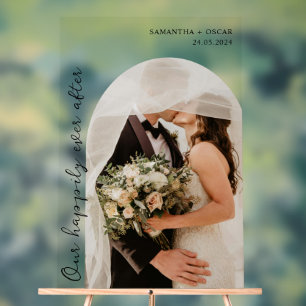 Our Happily Ever After Wedding Photo Acrylic Sign