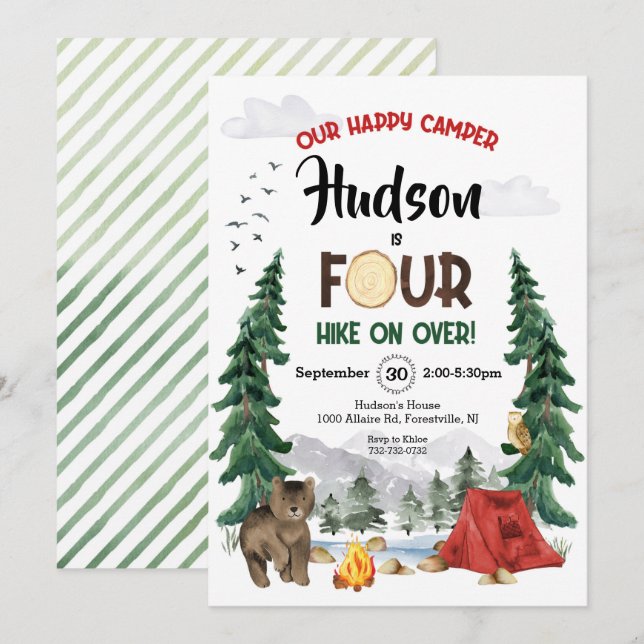 Our Happy Camper is Four Birthday Invitation (Front/Back)