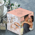 Our Happy Ever After Custom 4 Wedding Photo Cube<br><div class="desc">Lovely wedding photo gift which you can personalise with 4 photos, the newylwed couple's names and their wedding date. The photo template is set up ready for you to add 4 of your favourite photos around the sides of the cuble. The top face is blush pink with carbon grey typography...</div>