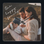 Our Happy Family Photo Wall Clock<br><div class="desc">This modern clock features your best family photo,  with elegant handwritten script typography 'Our happy family'.</div>