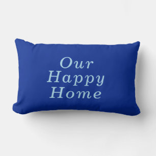 "Our Happy Home" Cobalt & Blue Cosy Trendy Lumbar Cushion
