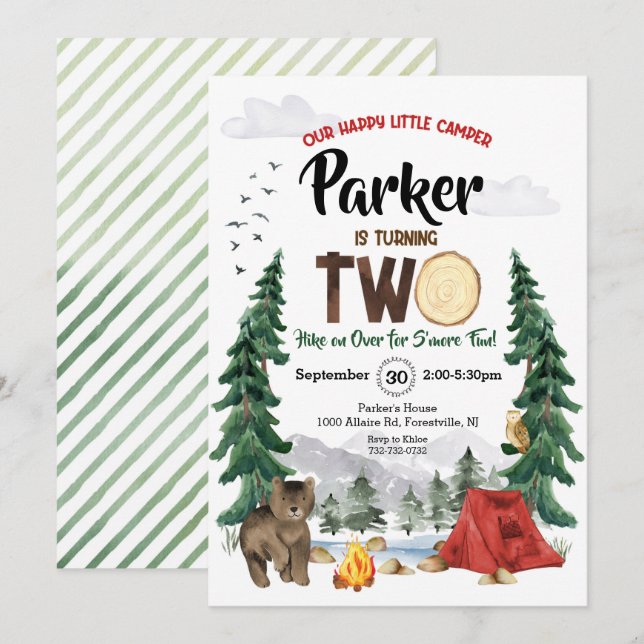 Our Happy Little Camper is Two Birthday Invitation (Front/Back)