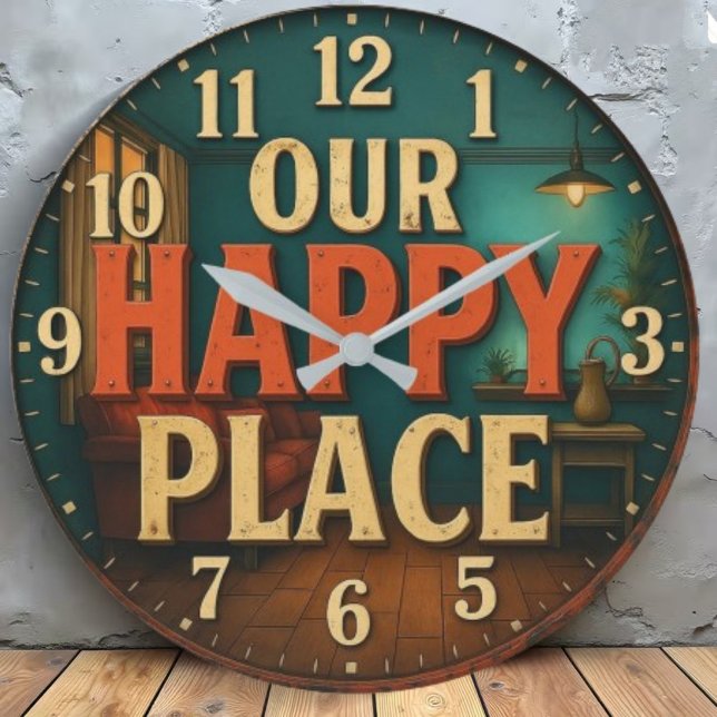 Our happy place cozy home decor family quote large clock (Creator Uploaded)