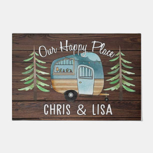 Our Happy Place Doormat, Personalised Camp Doormat