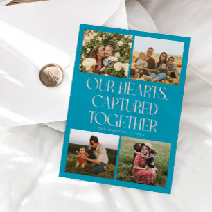 Our Hearts Aqua Peach Multi Photo Valentines Day  Holiday Card