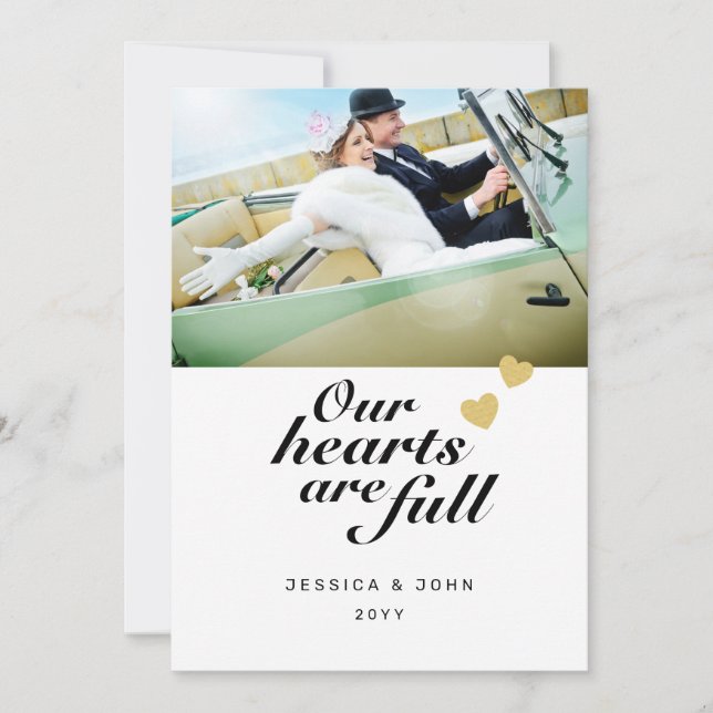 Our Hearts are Full 2 Photo Wedding Thank You (Front)