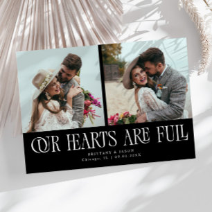 Our Hearts Are Full Black Wedding Photo  Thank You Card