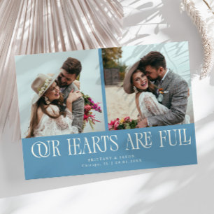 Our Hearts Are Full Denim Blue Wedding Photo Thank You Card