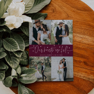 Our Hearts Are Full Wedding Photo Cranberry Thank You Card