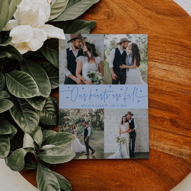 Our Hearts Are Full Wedding Photo Icy Blue Thank You Card (Creator Uploaded)