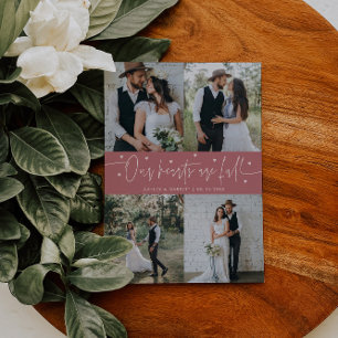 Our Hearts Are Full Wedding Photo Pink Thank You Card