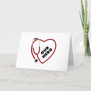 Our Hero Nurse Doctor Red Heart Stethoscope Thank You Card