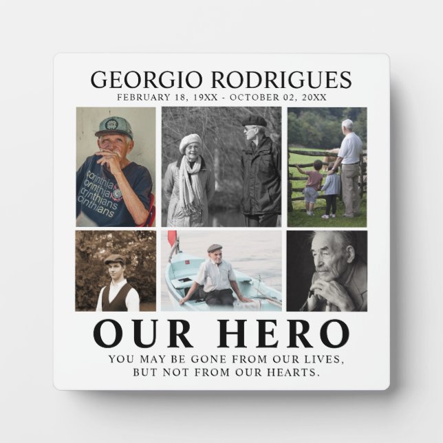 Our Hero Photo Collage Memorial Plaque (Front)