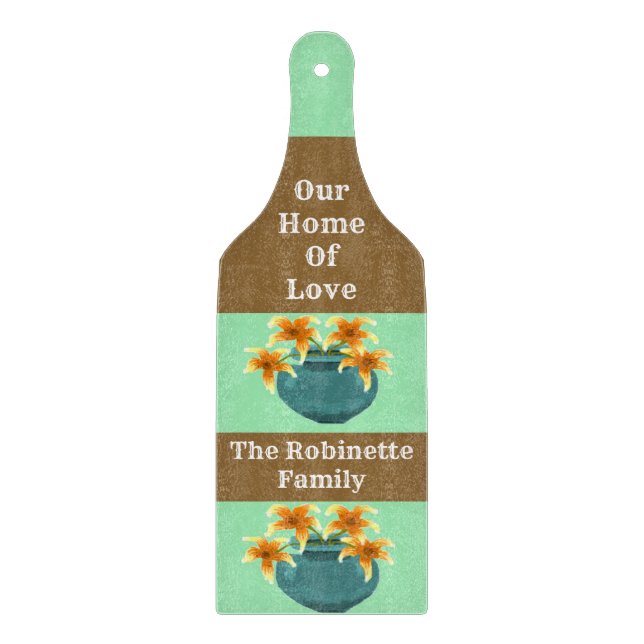 "Our Home Of Love",  Glass Paddle Cutting Board (Front)